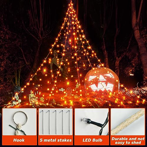 BlcTec Halloween Giant Spider Web Lights, 19.7ft x 14.7ft Lighted Black Spider Web with 250 LED, Sturdy Wire Halloween Web Lights with Waterproof, 8 Modes, Timer for Yard Haunted House Décor (Purple)