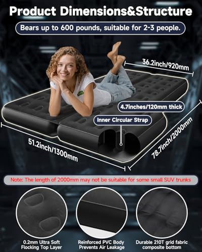 Umbrauto SUV Air Mattress Bed: Upgraded Thickened Inflatable Car Sleeping Airbed for SUV Back Trunk Camping, Car Travel Pad with Electric Pump, Pillows, Repair Patch Kit