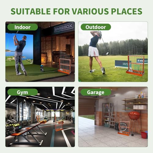 Derkerry Large Golf Club Rack Stand: Wooden Golf Clubs Holder Organizer with Grass Mat for 8 Golf Clubs & 12 Golf Balls - Golf Club Stand Racks for Garage Home Indoor (Black)