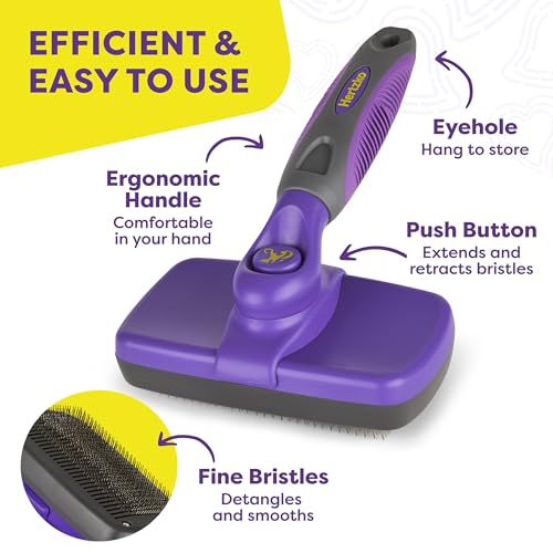 Hertzko Dog & Cat Brush, Dog Brush for Shedding, Cat & Dog Grooming, Self Cleaning Slicker Brush for Pets, Grooming Brushes for Long Short Haired Dogs Cats, Deshedding Brush, Rake, Comb - Aqua