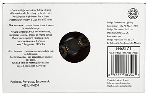 Philips H4651C1 Standard Halogen Sealed Beam headlamp, 1 Pack