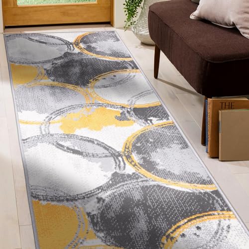 Rugshop Evora Contemporary Modern Circles Runner Rug 2' x 7' Yellow