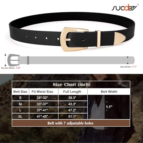 SUOSDEY Women's Leather Belts Vintage Western Belt Metal Tailed Faux Leather Ladies Belts for Jeans Pants black