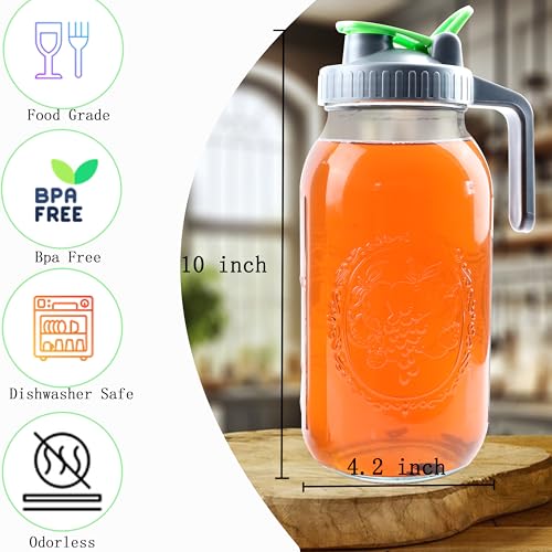 64 Oz Mason Jar Cold Brew Coffee Tea Maker With Food Grade Filter Infuser 2 Quart Glass Pitcher With Lid Half Gallon Iced Hot Tea Pitchers Leak-Proof Jug For Coffee Sun Tea Juice Lemonade Cold Brew