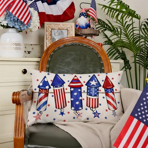 AACORS 4th of July Pillow Covers 18x18 Inch Crayon with Stars Decor Patriotic American Flag Pillow Case Independence Memorial Day Decorations for Sofa Couch AA542-18