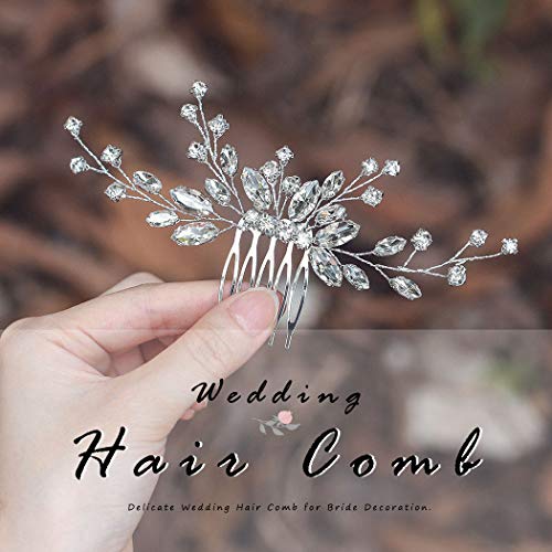 Unicra Bride Silver Wedding Hair Comb Sparkly Crystal Bridal Hair Piece Rhinestone Hair Accessorie for Women and Girls (A-Silver)