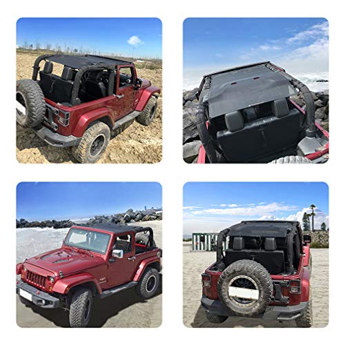 Shadeidea JK Sun Shade Top Compatible with Jeep Wrangler JKU Top Sunshade Soft Mesh Roof Cover (2007-2018)- Wind Noise UV Blocker -10 Year Warranty -2 Door -White -Front&Rear&Back (Full Length)