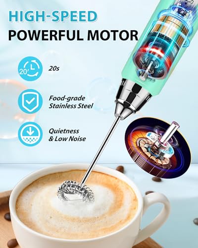 Sakgos Milk Frother with Stand Rechargeable- Handheld Coffee Frother with 3 Stainless Whisks 3 Speed Adjustable, Electric Whisk Drink Mixer, Foam Maker Blender for Matcha Latte Cappuccino Chocolate