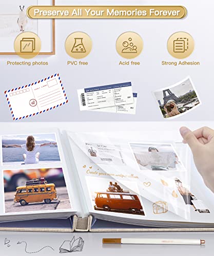 Popotop Photo Album Self Adhesive Scrapbook Album for 4x6 5x7 8x10 Pictures DIY Photo Book,Birthday Gifts for Women Mom,Wedding Baby Family Travel