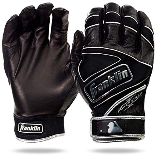 Franklin Sports MLB Batting Gloves - Powerstrap Chrome Adult Men's + Youth Batting Gloves Pair - Baseball + Softball Gloves - Black - Adult Small