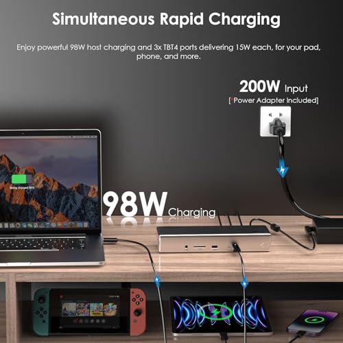 WAVLINK Thunderbolt 4 Dock with 100W Charging, 15-in-1 Thunderbolt 4 Displaylink Docking Station Support Quad 4K@60Hz(DP/HDMI) Monitors,3 Thunderbolt 4 Ports, 2.5G Ethernet, USB C, SD 4.0 Card Reader