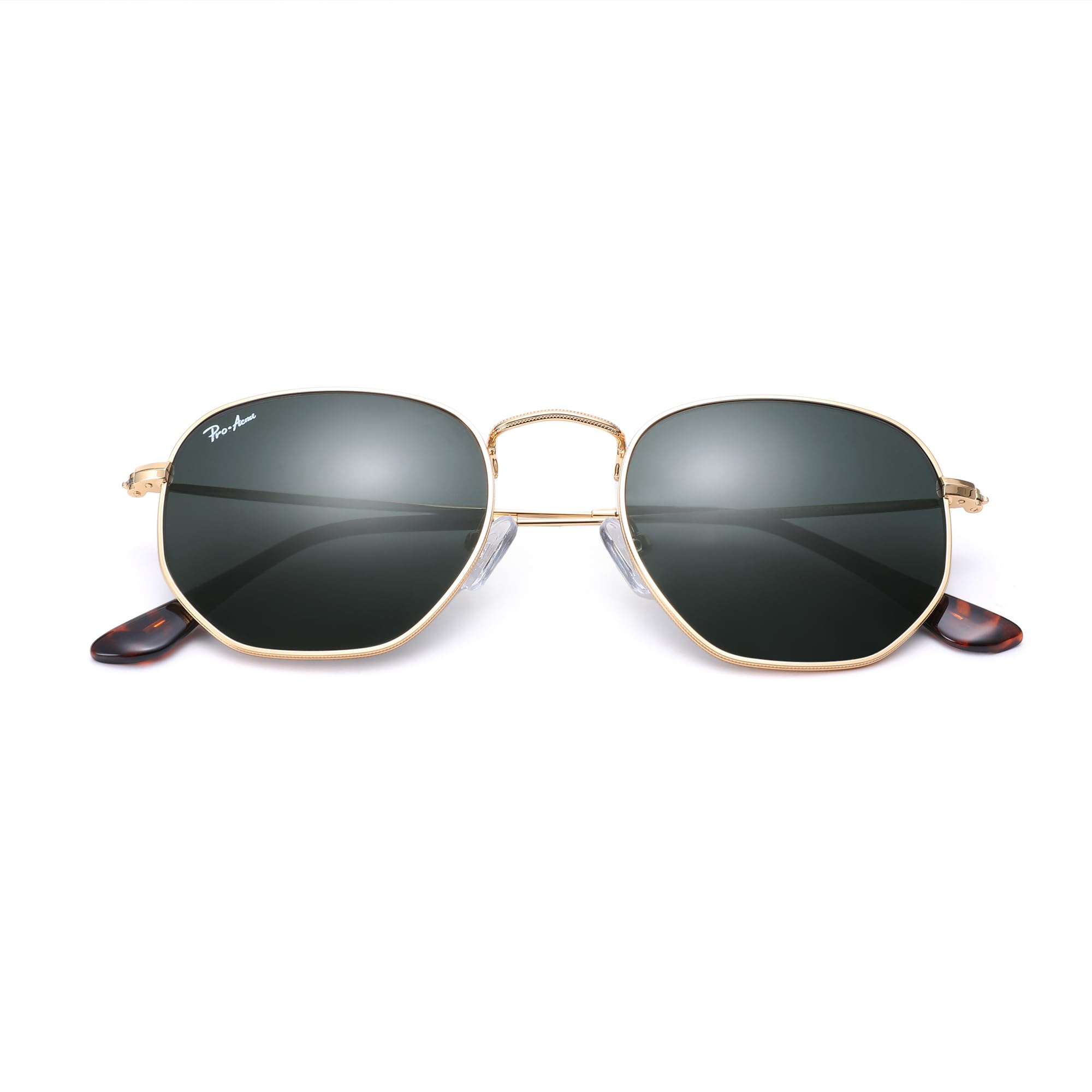 Pro Acme Small Square Sunglasses for Women Men 100% Real Glass Lens Hexagonal Frame (C1 | Gold | Grey, 51)