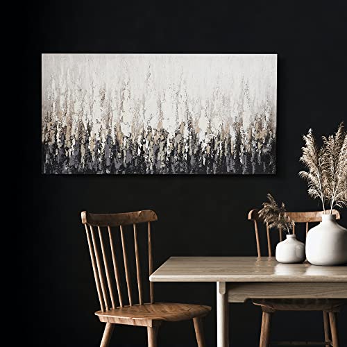 ArtbyHannah Oil Painting on Canvas DIY Kit - Hand-Painted Black and White Abstract Wall Art, 28x20 in to be Assembled Wall Decoration with Accessories - Textured Artwork