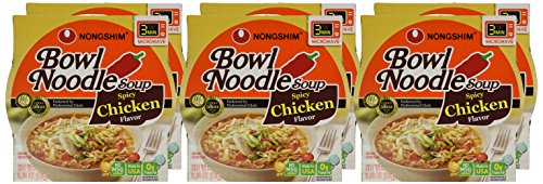 Nongshim Spicy Chicken Noodle Soup Bowl Soup Mix, 6 Pack, Korean-Style Ramen Noodle Instant Soup, Microwaveable