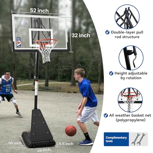 IGL Basketball Hoop Outdoor with 52 Inch Shatterproof Backboard, 10FT Height Portable Basketball Hoop Outdoor, Adjustable Basketball Goal System (Black)