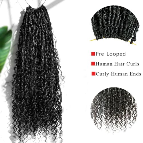 ARUKIHAIR Crochet Dreadlocks Braiding Hair With Human Hair Curls Pre Looped Boho Goddess Locs Crochet Hair Dreadlocks Curly Full Ends Hair Extensions For Black Women Natural Color 18 Inch 24 Locs