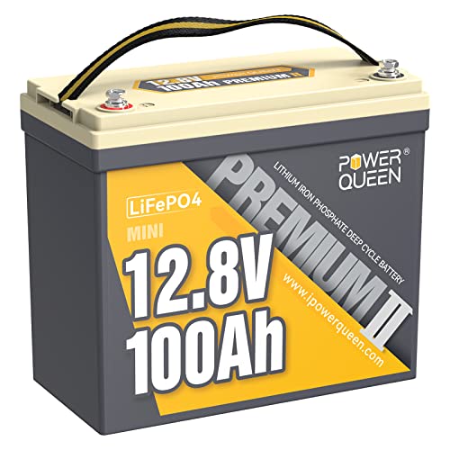 Power Queen 2 Pack Mini LiFePO4 Lithium Battery, 12V 100Ah Battery with Built-in 100A BMS, 1280Wh Energy, Up to 15000 Cycles, 10-Year Lifespan for Home Solar Energy System, RV, Camping