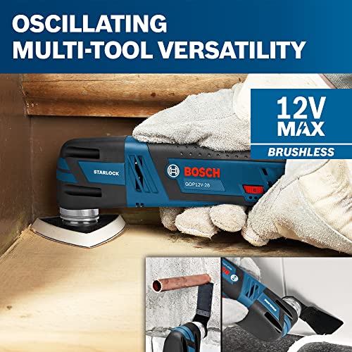 BOSCH GOP12V-28N 12V Max EC Brushless Starlock Oscillating Multi-Tool, Cordless, Variable Speed, with (1) 1-1/4 In. Plunge Blade (Bare Tool)