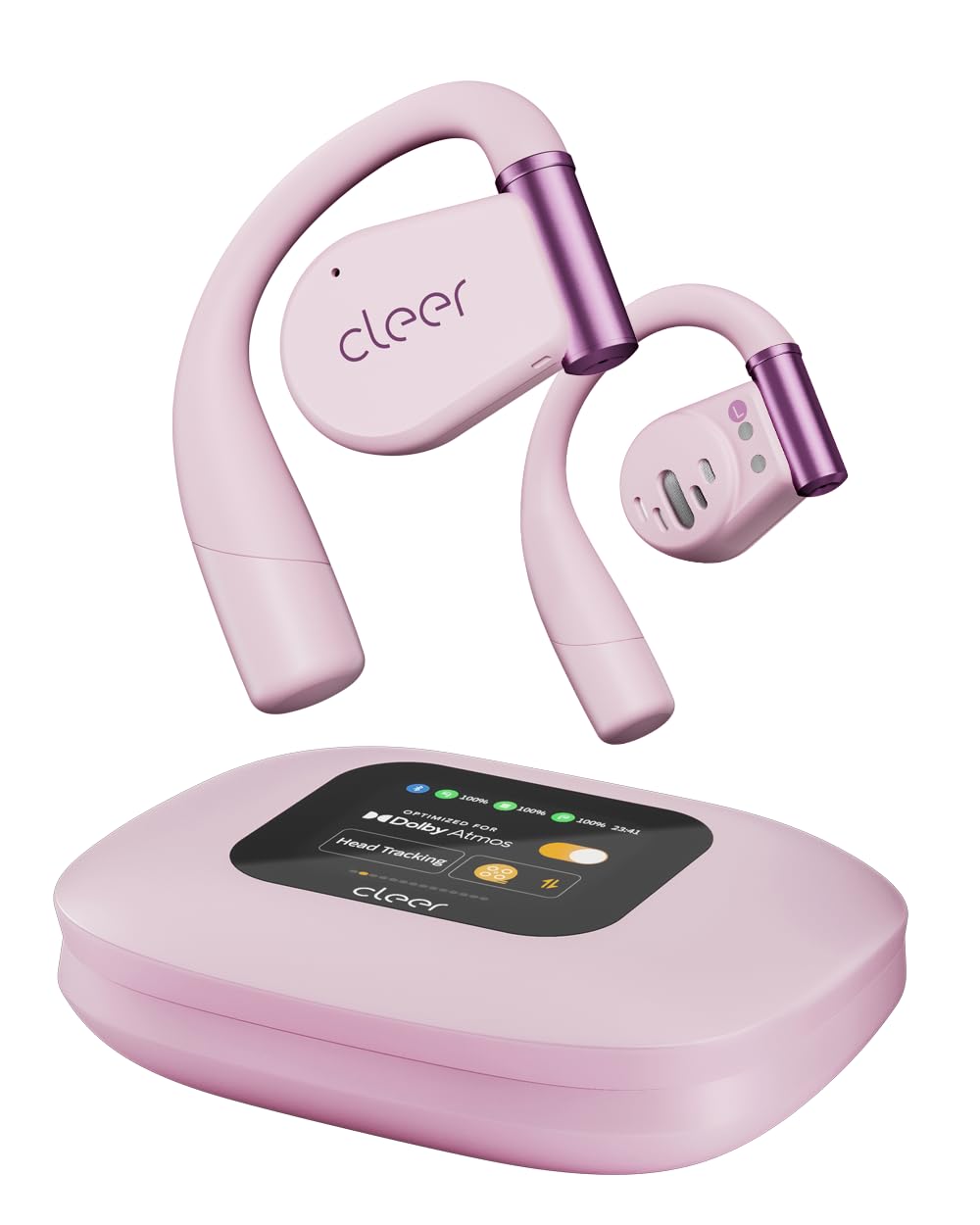 Cleer ARC 3 Open Ear Headphones - Dolby Audio, Snapdragon Sound True Wireless Earbuds, 50Hr Battery, Bluetooth 5.4, IPX 7, Multi-Point, Smart Controls, Wireless Charging Smart Case, Comfort Fit, Pink