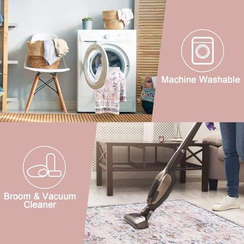 LIVEBOX 5x7 Pink Boho Rugs for Living Room, Soft Nursery Rug Non-Slip Faux Wool Rug for Bedroom Girls, Ultra-Thin Washable Area Rug for Girls Room, Non-Shedding Blush Pink Floral Rug