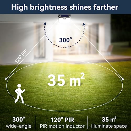 TECKNET 231 LED Solar Lights for Outside, 2 Pack 300°Solar Motion Lights Outdoor with 3 Lighting Modes, IP65 Waterproof PIR Outdoor Motion Sensor Light for Front Door, Fence, Garden, Yard, Garage