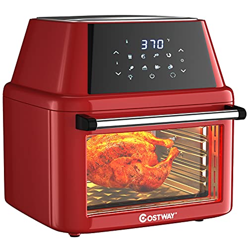 COSTWAY 8-in-1 Air Fryer Toaster Oven, Multifunctional Programmable 19QT Cooking Oven with 10 Accessories, Rotisserie, 8 Pre-set Recipe, LED Digital Touchscreen, Viewing Window, 1800W