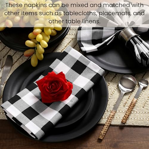 Cotton Clinic Cloth Napkins 100% Cotton Large 20x20 Inch Set of 4 Gingham Check - Soft Durable Reusable Table Napkin for Dining Weddings Parties Holidays Easter and Everyday Use Dinner Napkins Black
