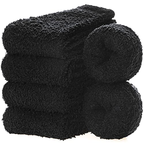 FNOVCO Womens Fuzzy Socks Super Soft Fluffy Winter Warm Cozy Home Sleeping Socks (5 Pairs Black)