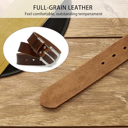 Jeereal Full Grain Leather Mens Belt Heavy Duty Leather Belt (1.5" Width) | Work Belt Solid Metal Buckle