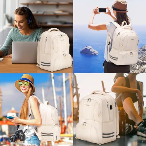 Ytonet Gym Backpack For Women Men, Travel Backpack With Shoe Compartment USB Charging Port, Sport Water Resistant Carry on Bag 15.6 Inch Laptop Backpack, Camping, Workout, Hiking, College, Beige