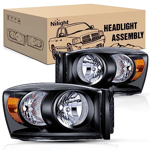 Nilight 2007 2008 2009 Dodge Ram Headlight Assembly 2 Pack Compatible with 2006-2008 Dodge Ram 1500 2006-2009 Dodge Ram 2500 3500 Headlamp Replacement Driver and Passenger Side