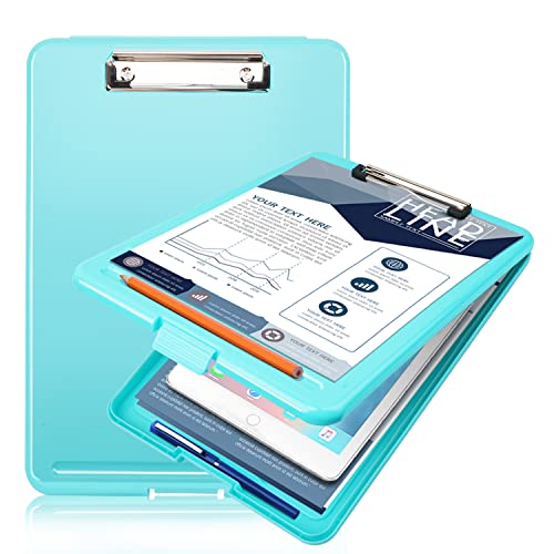 WAVEYU Cute Clipboard with Storage, Plastic Storage Clipboard with Low Profile Clip, Portable Writing Clipboard with Compartment Organizer for Nurses, Lawyers, Students, Classroom, Office,(Yellow)