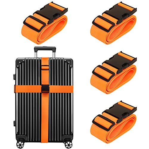 Luggage Straps for Suitcases TSA Approved Travel Belt 4 Pack by Chelmon (01 Orange)