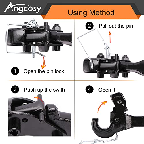 ANGCOSY 5-Ton Pintle Hook Trailer Hitches Receiver Hook for 2” Hitches Hitch Hook Military Receiver, 10000 lbs, 15” Length