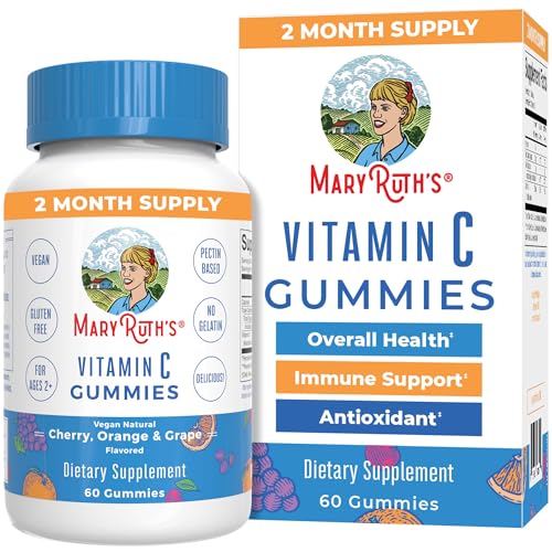 MaryRuth Organics Vegan Vitamin C Gummies | 2 Month Supply | Immune Support Supplement | Adults & Kids Vitamin C | Chewable Vitamin C Gummy Vitamins | Non GMO | Pectin Based | 60 Count