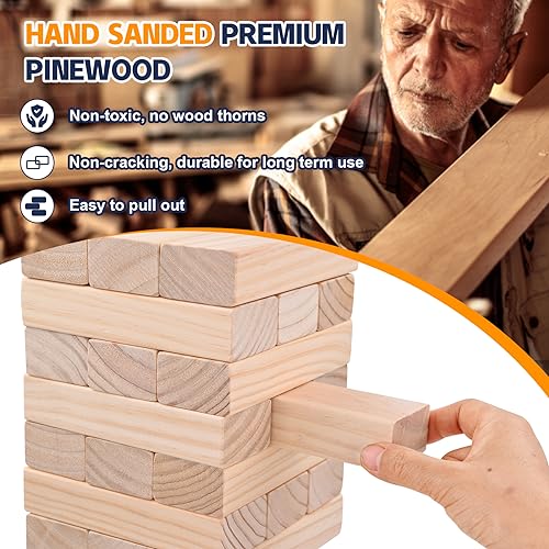 Megwoz Giant Tumble Tower Outdoor Games 57 Blocks Yard Games Stacking Games Includes 2 Dices Carrying Bag Scoreboard Stacking from 2Ft to Over 4.2Ft Outdoor Games for Adult and Family