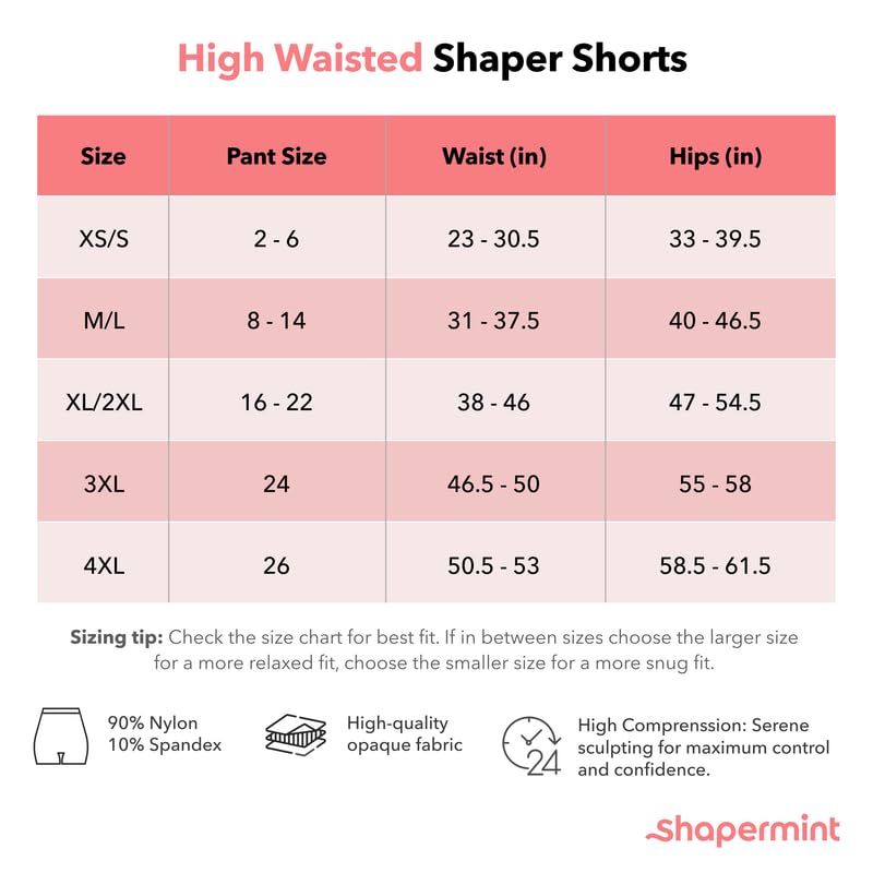 SHAPERMINT High Waisted Body Shaper Shorts - Shapewear for Women Tummy Control Small to Plus-Size Nude Large/Medium