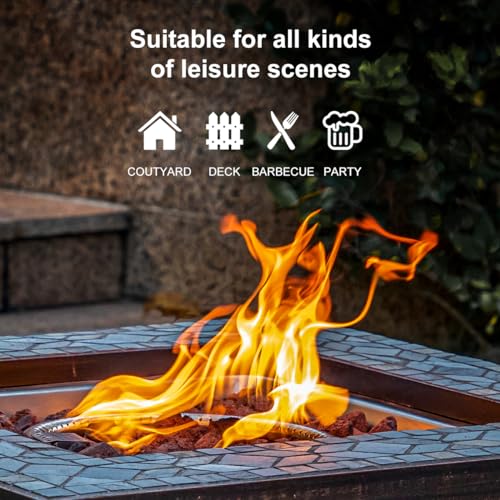 OutVue 28 inch Real Slate Propane Fire Pit Table, Gas Fire Pits for Outside Patio,50000 BTU Propane Fire Pits with Lid &Lava Rocks,Firepit for Garden,Yard