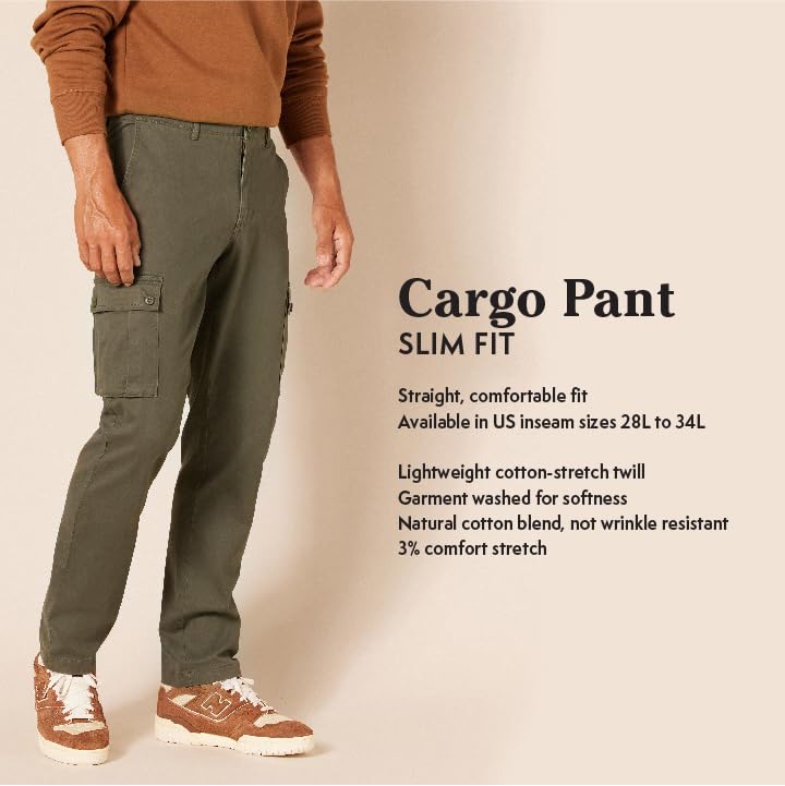 Amazon Essentials Men's Slim-Fit Stretch Cargo Pant (Available in Big & Tall), Light Grey, 40W x 29L