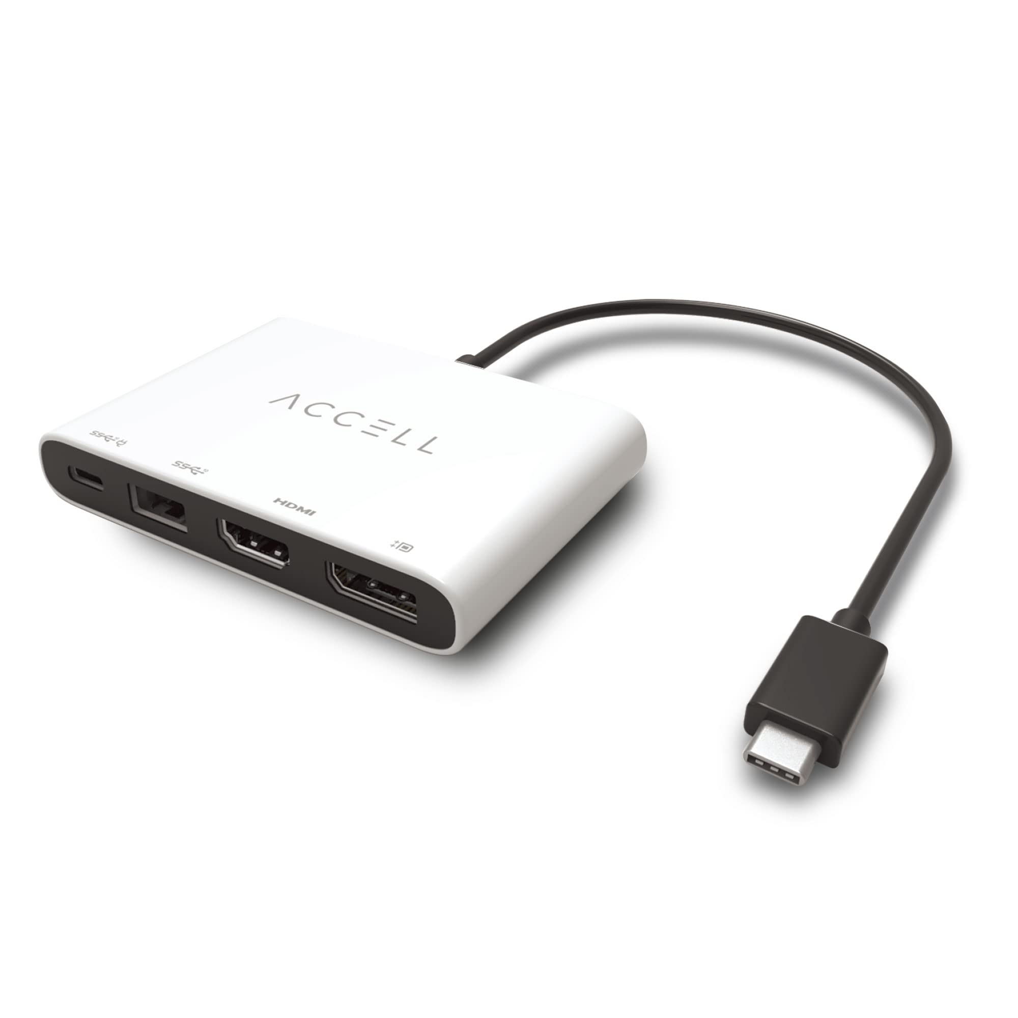 Accell USB-C Mobile Multiport Adapter - DisplayPort 1.4, HDMI 8K, USB 3.1 Gen 2, 90W Power Delivery - U241B-001F, White