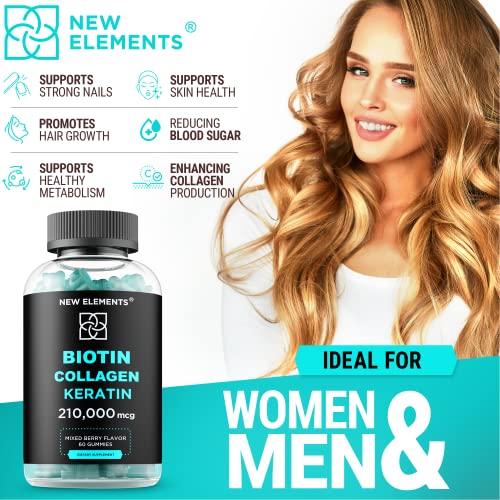 Biotin Gummies with Keratin & Collagen Peptides - Advanced Supplement for Hair Growth Treatment for Men & Women Hair Skin and Nails Vitamins – Biotin 10000mcg | Keratin 100000mcg | Collagen 100000mcg