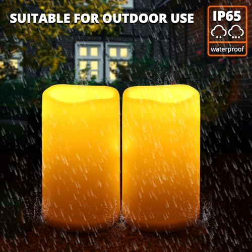 NURADA 6" x 4" Large Outdoor Flameless Candles - Waterproof LED Pillar Flickering Candle Battery Operated with Timer Remote Control for Patio Porch Lanterns Decor - Long Lasting Set of 2
