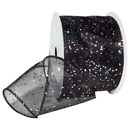Morex Glitter Chiffon Ribbon, Wired Organza, 2-1/2 inch by 10 yards, Black