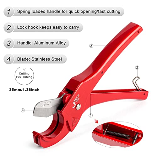 Jetech Hose and Pipe Cutter for PVC, PPR, PEX, PE Pipes and Tubes,Ratcheting PVC Pipe Cutter 1-1/4 Inch One-Hand Fast Pipe Cutting Tool with Stainless Steel Blade,Diameter Up to 35mm