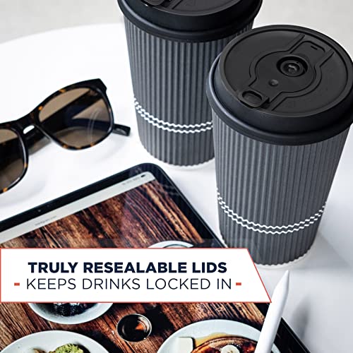 Glowcoast Disposable Coffee Cups With Lids - 12 oz To Go Coffee Cup With Lid (80 Set). Durable Togo Travel Paper Hot Cups Insulated For Hot and Cold Beverage Drinks, No Sleeves Needed (Dusk Grey)