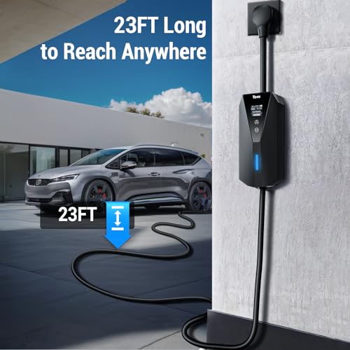 Tera Electric Vehicle Charger Portable: Level 2 & 1 J1772 16A 8A 110V 240V ETL NEMA 6-20 Plug Indoor & Outdoor EV Charging Station with NEMA 5-15 Adapter Cord 23FT Cable B08