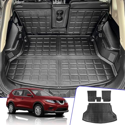 Rongtaod Cargo Mat Compatible with 2014-2020 Nissan Rogue Trunk Mat Cargo Liner All Weather Back Seat Cover Protector 2019 Rogue Accessories (Backrest Mats+Trunk Mat)
