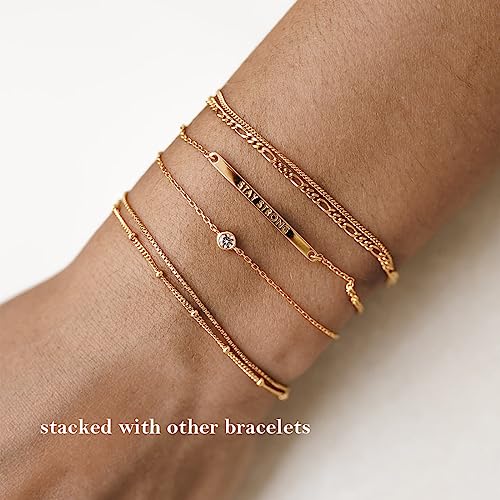 Awvialy Gold Bracelets for Women Trendy, Dainty Gold Bracelet 14K Gold Plated Stackable Cuban Link Chain Bracelet Simple Permanent Gold Bracelet Set Adjustable Cute Bracelets Gold Jewelry For Women
