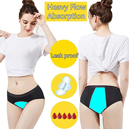 ZVZK Period Underwear Heavy Flow Women Absorbent Leak Proof Panty Girls Pants Menstrual Panties for teens 3 Pack(XS,BLACK)