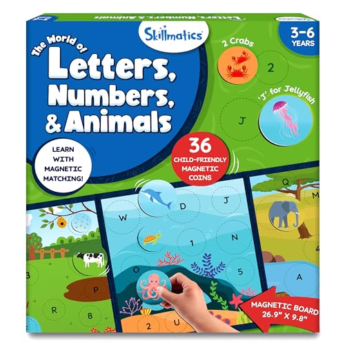 Skillmatics Magnetic Matching Activity - Letters, Numbers & Animals, Preschool Learning Toy & Game for Kids, 35+ Magnetic Pieces, Gifts for Boys & Girls Ages 3, 4, 5, 6